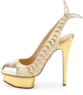 Charlotte Olympia Catch of the Day Platform Pump, White/Platinum/Gold