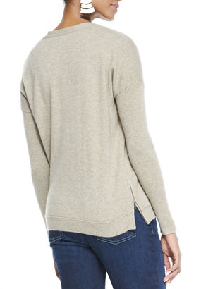 Eileen Fisher V-Neck Cashmere Wedge Top, Almond