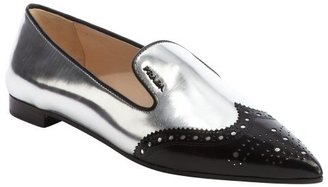 Prada silver and black patent leather tooled wingtip flats