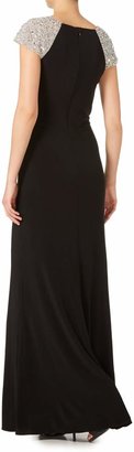 JS Collections Jewel cap sleeve rouched evening dress