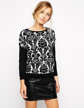 Warehouse Blocked Quilted Baroque Sweater - Black