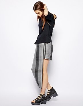 Cheap Monday Plaid Skirt With Long Front Panel - Black/gray check