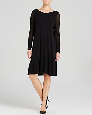 Eileen Fisher Sheer Sleeve Silk Dress