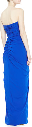 Badgley Mischka Strapless Ruffle-Top Gown, Sapphire