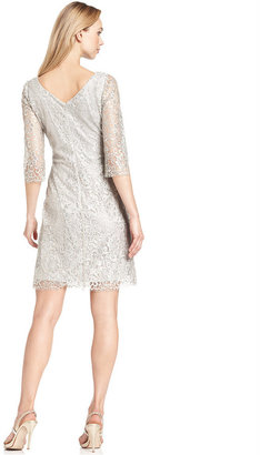 Calvin Klein Dress, Three-Quarter-Sleeve Metallic Lace