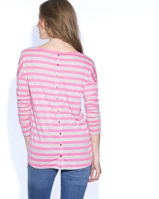 Active Wear Striped T-shirt with Back Button Fastening