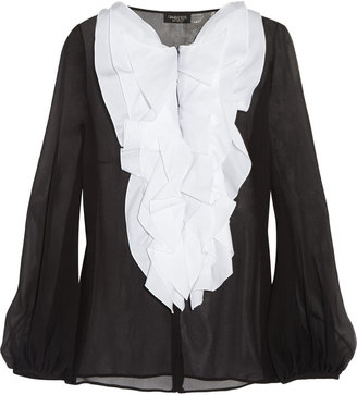 Giambattista Valli Two-tone ruffle-trimmed silk-georgette blouse