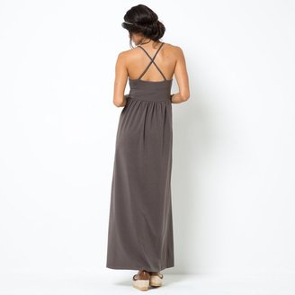 COULEURS D'ETE Long Cotton Dress with Straps in a Plain Fabric