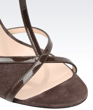 Giorgio Armani Suede T-Strap Sandal With Patent Details