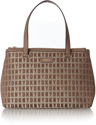 DKNY Saffiano tan large double zip tote bag