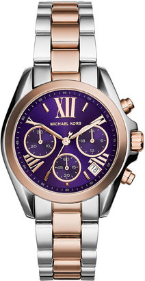 Michael Kors Mini Rose Golden/Stainless Steel Bradshaw Purple-Dial Chronograph Watch