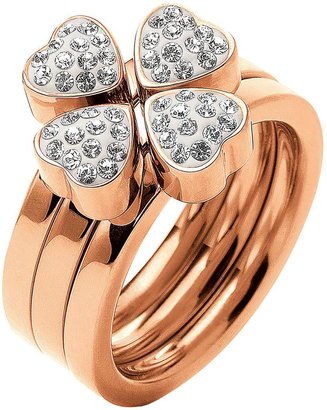 Folli Follie Crystal Set Heart 4 Heart Set of Three Rose Gold Plated Stacking Rings