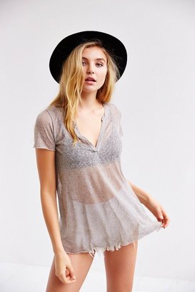Silence & Noise Silence + Noise Notched Sheer Tunic Top