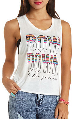 Charlotte Russe Bow Down Embellished Graphic Muscle Tee