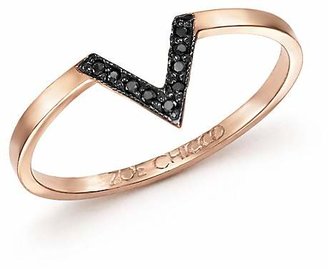 Chicco Zoë 14K Rose Gold Black Pavé Diamond Small V Ring