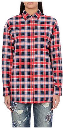 MSGM Tartan-panelled cotton shirt
