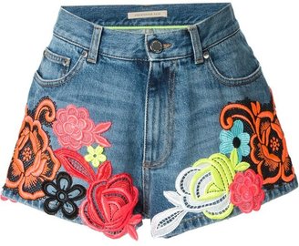 Christopher Kane decades floral denim shorts