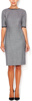 Les Copains Wool Houndstooth Dress with Leather Trim