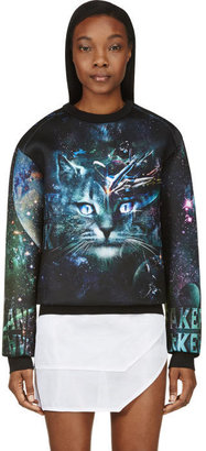 Juun.J SSENSE Exclusive Black and Teal Cosmic Cat Sweatshirt