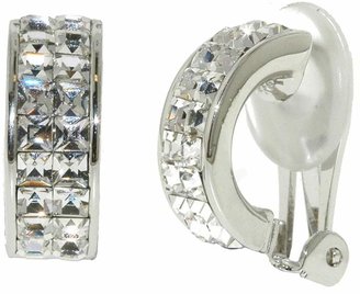 Finesse Rhodium & Swarovski Crystal Half Hoop Clip Earrings