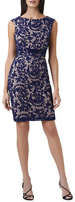 Adrianna Papell Contrast Lined Lace Sheath Dress