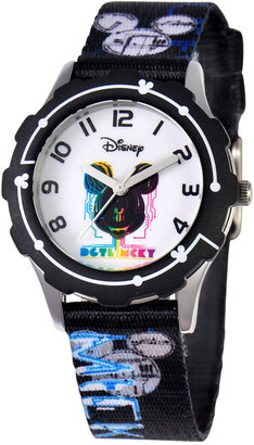 Disney Watch, Kid's Mickey Mouse Black Printed Nylon Strap 32mm W000393