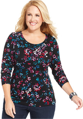 Jones New York Collection Plus Size Long-Sleeve Floral-Print Top