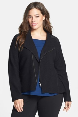 Eileen Fisher Leather Trim Merino Wool Jacket (Plus Size)