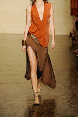 Donna Karan Wrap-effect stretch-satin jersey maxi skirt