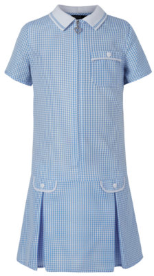 George Girls School Gingham Dress and Scrunchie - Light Blue