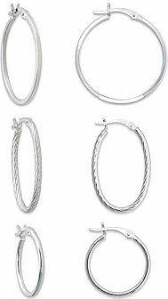 Fine Jewelry Sterling Silver 3-pr. Hoop Earring Set