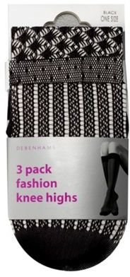 Debenhams Pack of three black net pattern knee highs