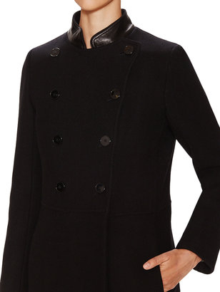 Sandro Mascotte Wool Double Breasted Coat with Leather Collar
