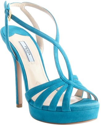 Prada Blue Suede Strappy Heel Platform Sandals