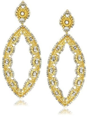Miguel Ases Pyrite and Swarovski Gold Beaded Cut-Out Marquis Earrings
