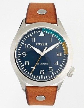 Fossil Aeroflite Tan Leather Strap Watch AM4554 - brown