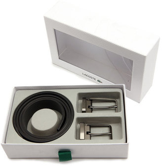 Lacoste Grey and Black Reversible Leather Belt with Interchangeable Buckle in Gift Box