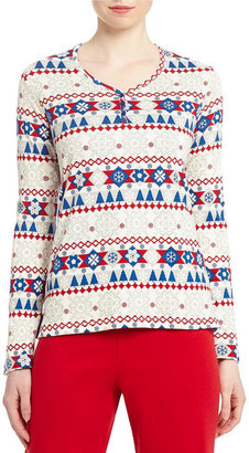 Sleep Sense Fair Isle Henley Christmas Holiday Pajama Top