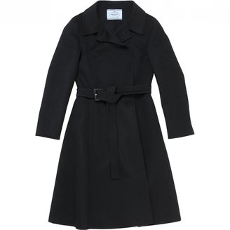 Prada Mid-Length Coat In Black Wool