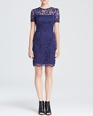 ABS by Allen Schwartz Dress - Short Sleeve Lace Scalloped Hem Fit and Flare