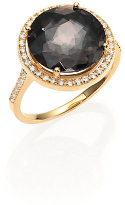 Suzanne Kalan Black Night Quartz, White Sapphire & 14K Yellow Gold Ring