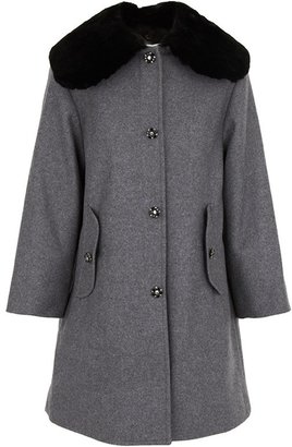 Dolce & Gabbana Grey Wool Dress Coat with Fur Collar