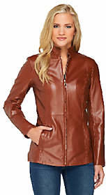 Dennis Basso Lamb Leather Zip Front Jacket withStand Collar