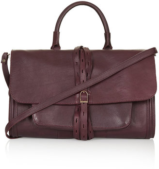 Topshop Leather double gusset satchel with buckel detail and crossbody straps. h:26cm, w:36cm. 100% leather. specialist clean only.