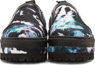 MSGM Black Canvas & Leather Marble Slip-On Sneakers