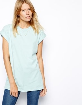 ASOS Boyfriend T-Shirt with Roll Sleeve - Duck egg blue