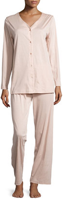 Hanro Two-Piece Button-Front Pajama Set, Dusty Rose