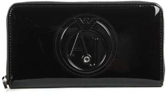 Armani Jeans Cruz Black Patent Eco Leather Large Zip Around Wallet