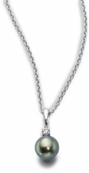 Mikimoto 8MM Black Cultured Pearl, Diamond & 18K White Gold Necklace