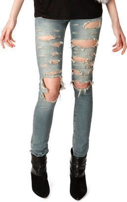 Saint Laurent Distressed Skinny 5-Pocket Jeans